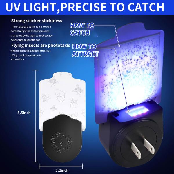 JZ New Arrival Indoor UV Light Human Harless Plug in Sticky Bug Zapper Mosquito Killing Glue Trapper for Indoor