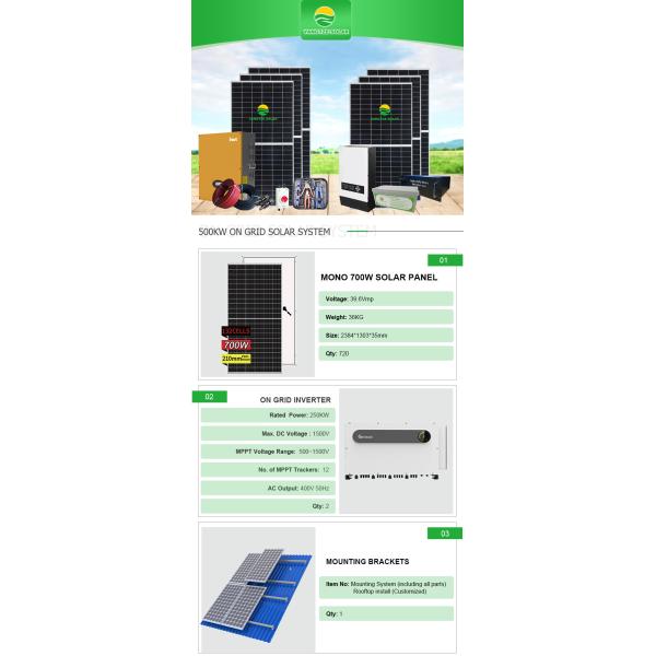 100kw 500kw On Grid Solar System Kit 3 Phase ODM