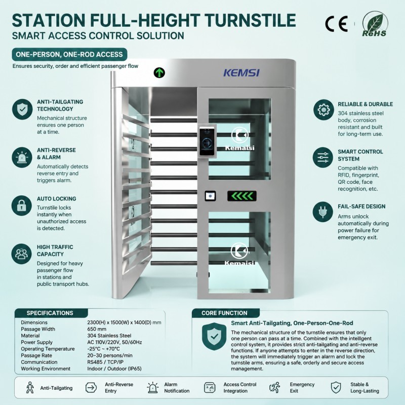 Durable Outdoor Construction Full Height Turnstile Access Control Solution