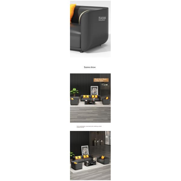 Chinese Style Reception Room Office Sofa Set with Three Leather Sofas and Coffee Table