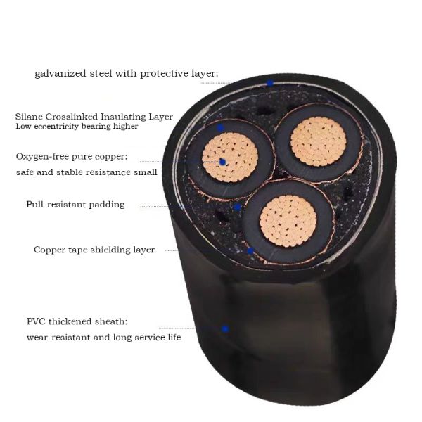 8.7/15KV Copper Conductor XLPE Insulated PVC Sheathed Power Cable 3 Core