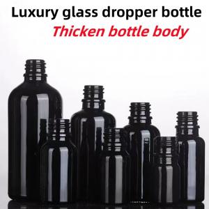 Buy cheap Black 10, Ml 15ml 20ml 30ml 50ml empty round black shiny Glass Essential Oil Dropper Bottle with Plastic Gold ring product