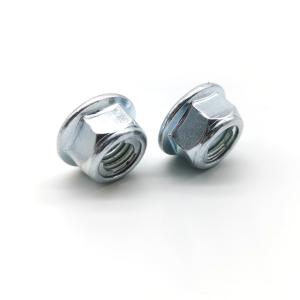 China ISO7044 Low Strength Carbon Steel Flange Nuts Blue White Zinc M10x1 25 Flange Lock Nut on sale