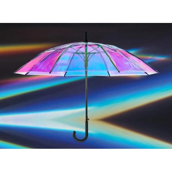 Beautiful Gradient Color Changing See Through Umbrella Shiny Rainbow Flashing Reflective