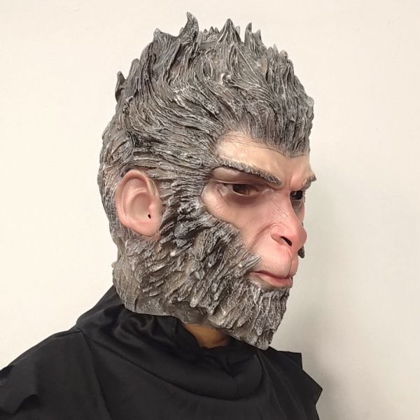 Patygr Hyper-Realistic Primal Ape Latex Mask - Hand-Painted Grey Mythical Monkey Warrior Headgear for Professional Cosplay