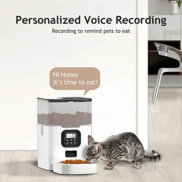 Smart Pet Feeder 4L with 6 Buttons Dual Meal Setup Precise Portion Control Voice Message Feature