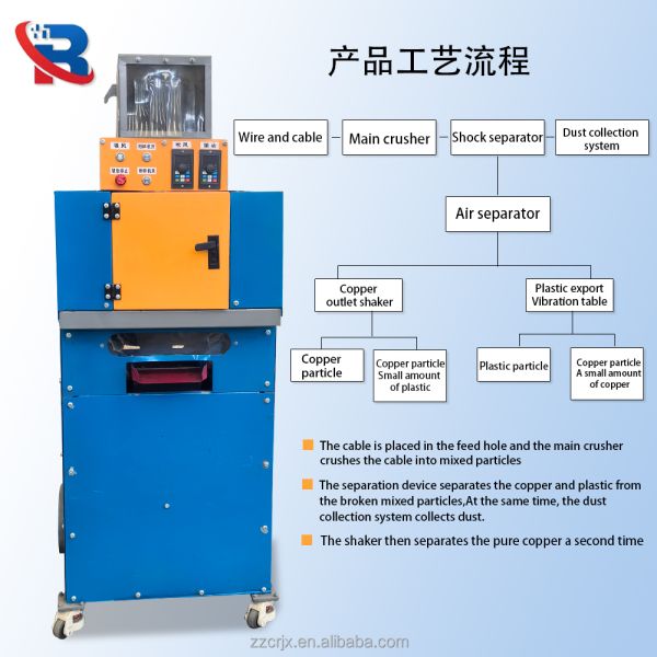 Small Copper Wire Granulator 30~50 Kg/H Automatic Small Copper Rice Machine Waste Cable Recycling Equipment