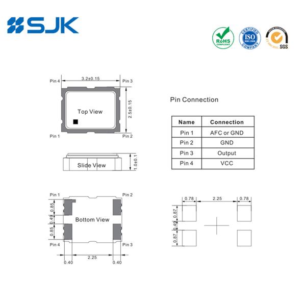 High Reliability SJK-8W 19.2MHz SMD3225 VC-TCXO with Clipped Sine Wave Output Type