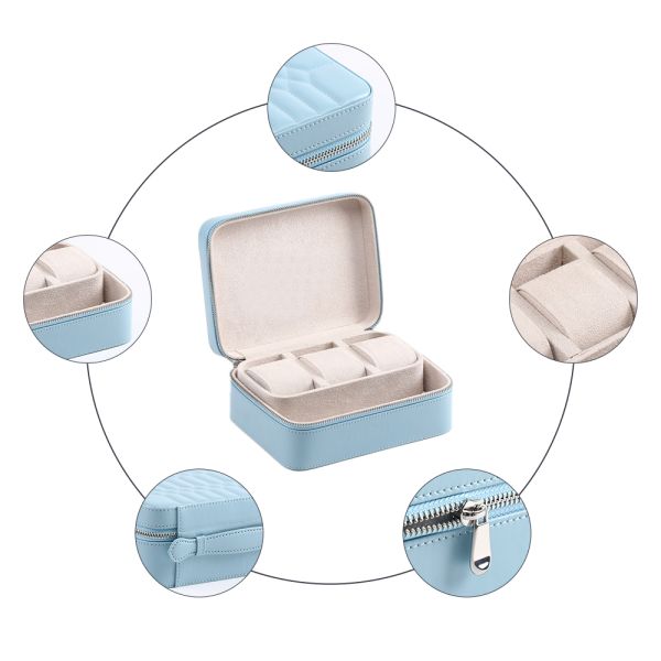 Customized 3 Slots Leather Watch Boxes Handmade watch Storage Case With Detachable Tray