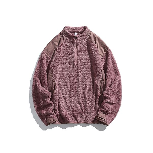 Custom OEM ODM Stand Collar Air Breath Thermal Fleece Pullover, Constant Temperature Warm Color Block Outdoor Hiking Top, Custom Logo & Fabric