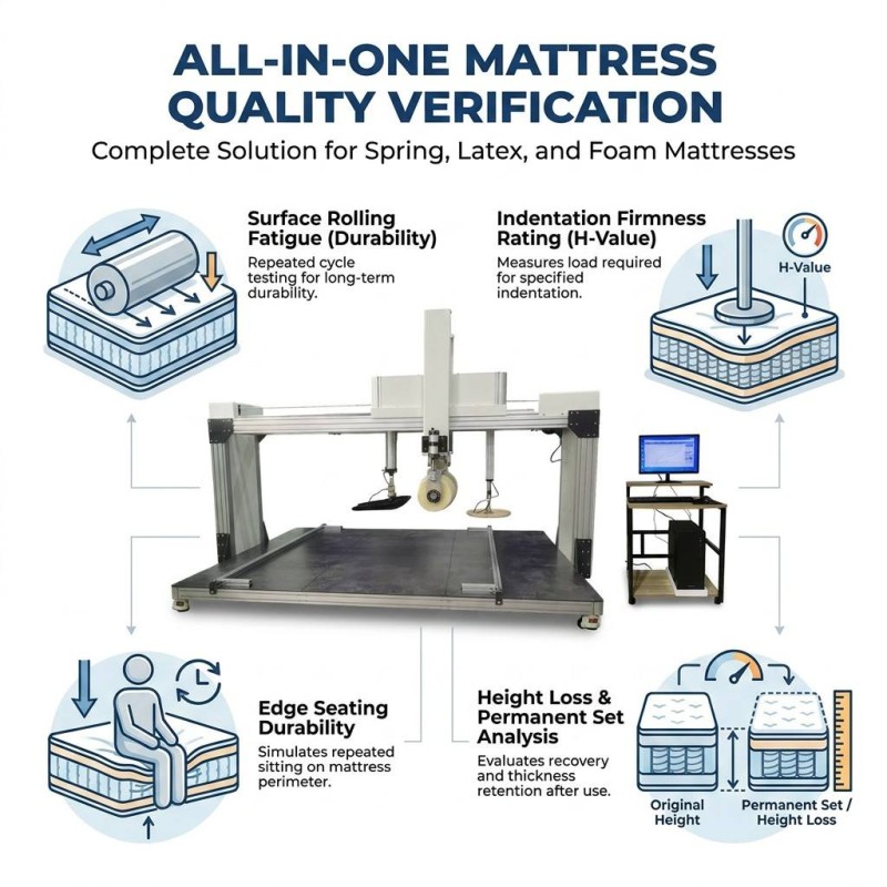 Mattress Multi-function Comprehensive Testing Machine Roller Rolling Edge Crush Mattress Firmness Softness Tester