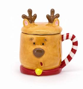 China Ceramic Coffee Mugs Deer Shaped 3D 5X4X5 8OZ Christmas Gift With Lid Handpainting For 1 Users on sale
