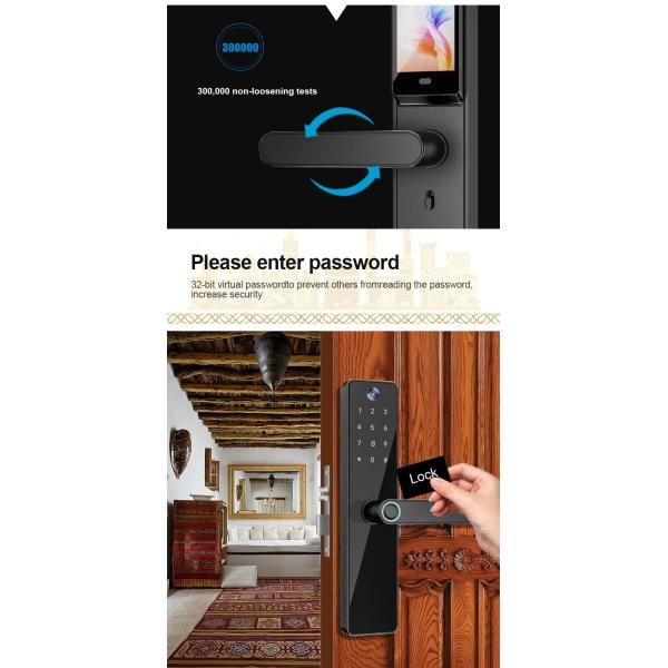 Peephole Camera Smart Front Door Locks TH-505 Black Biometric Code Card Key Tuya Unlock
