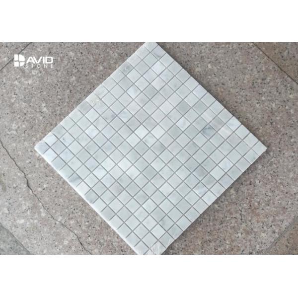 Natural Color Carrara Mosaic Polished Marble Floor Tiles 196 Pcs / Sheet