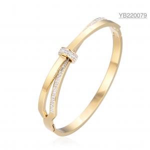 China Gold Stainless Steel Designer Jewelry Luxury Layered Diamond Bow Bangle on sale