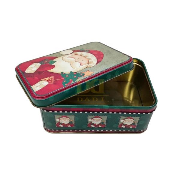 DADI Food-Grade Festive Rectangular Biscuit Tin Box Christmas Tree Chocolate with Matte Finish and Embossed Santa Reindeer Design