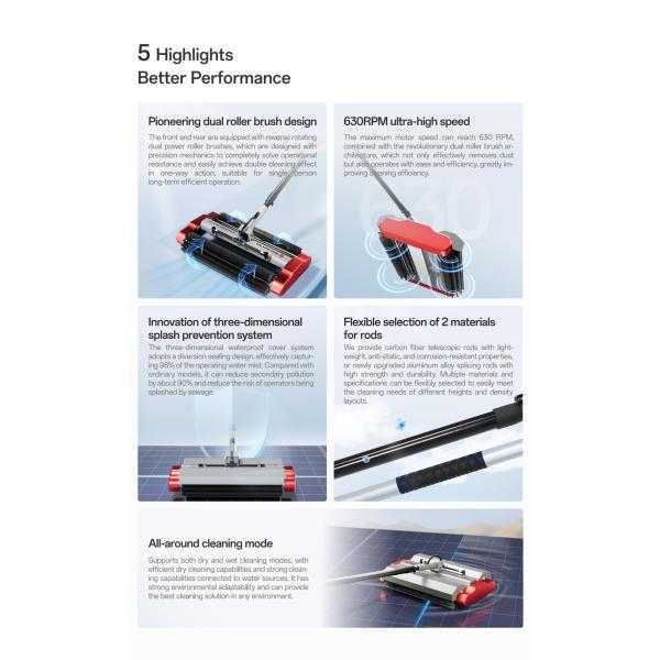 Mobile Solar Panel Roller Brush Solar Cleaning Tools