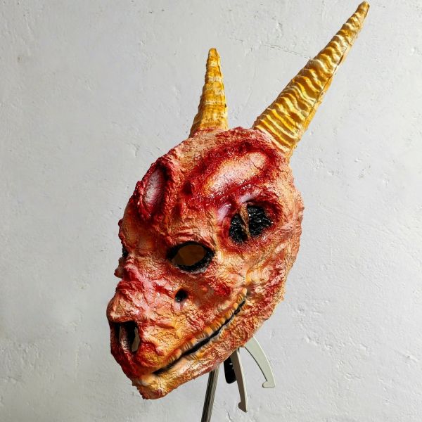 Realistic Goat Skull Demon Mask with Hyper-Detailed Latex Surface Poseable Ribbed Horns and Hollowed-Out Eye Sockets