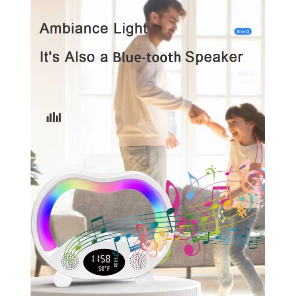 Rgb Charger Lamp G Shape Sound Ambient Smart Wireless Charging Night Light Clock Charger
