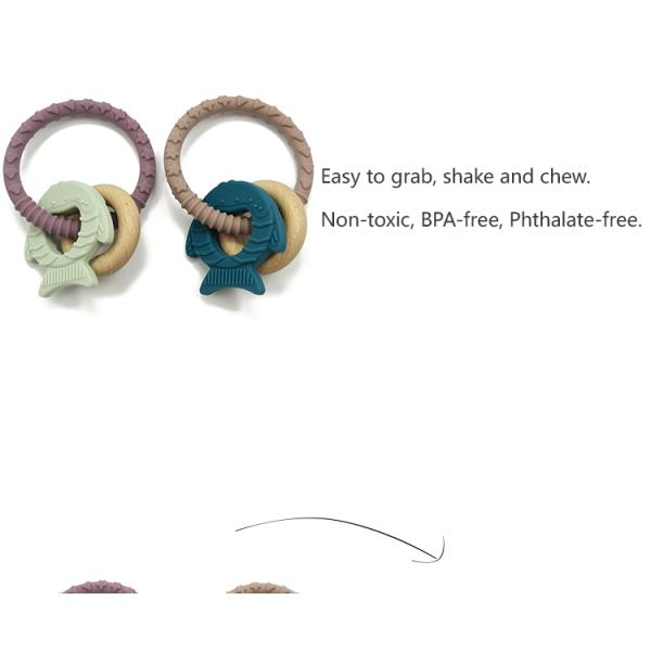 Pure Silicone FSC Certified Wooden Teething Ring For 12 Months Infant