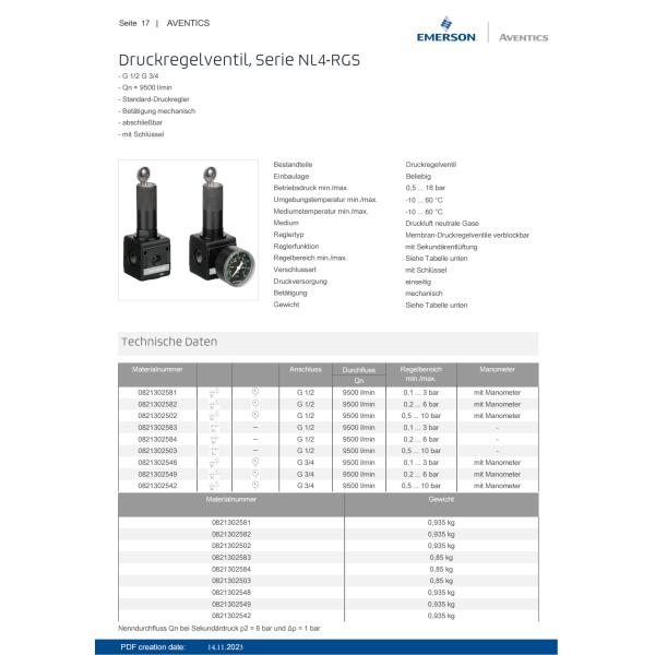 AVENTICS Pressure Regulator Serie NL4-RGS-0821302581