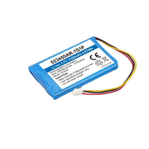 Custom Small Premium 3.7V 1100mAh 523450AR Li-ion Battery Pack with PCM
