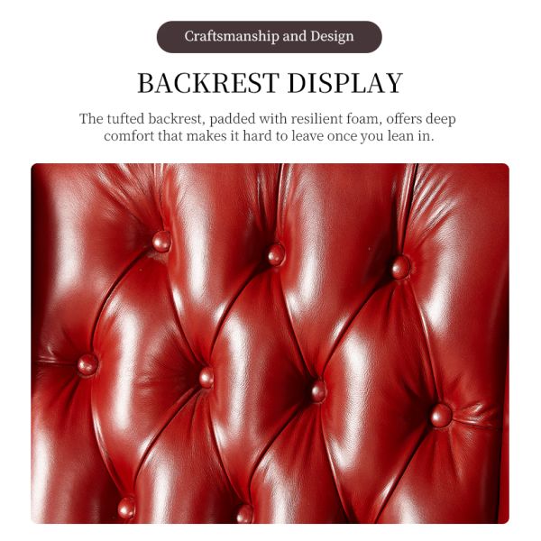 Nidea #8895 Traditional Genuine Leather Wing Back High Back Ergonomic Chaise Longue Chair for Bedroom and Living Room