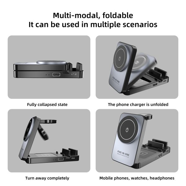 Magnetic 5 In 1 Wireless Mobile Phone Charger Desktop Multi Functional Fast Charging Charging Station