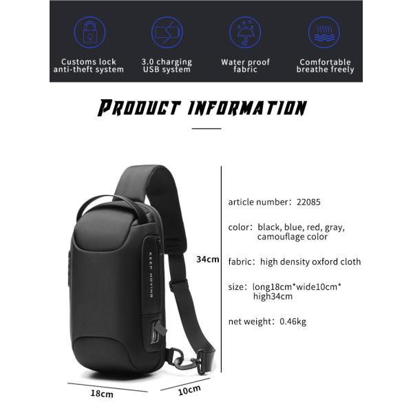 Wholesale new custom logo waterproof large capacity Single Shoulder Messenger Bag USB charging men chest bag