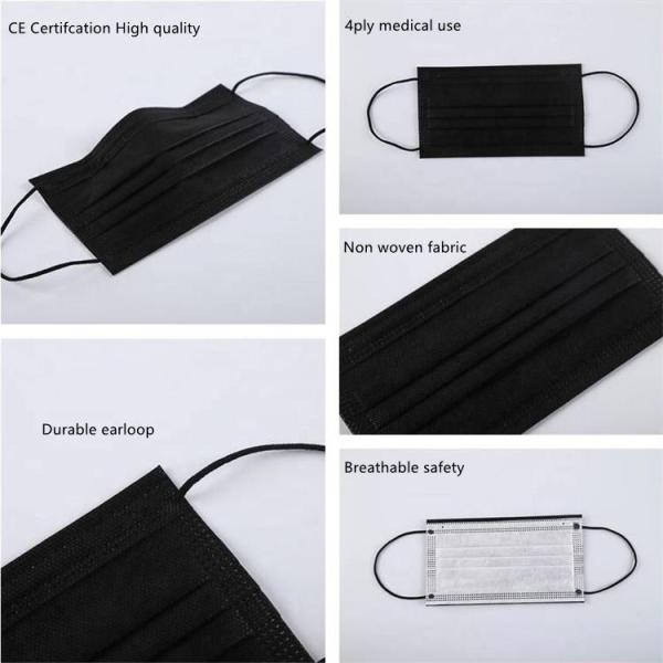 S&J Protective Nonwoven Disposable Black Face Mask Surgical Respirator 4-ply Fully Colored Premium Quality ASTM LEVEL3 TYPE IIR