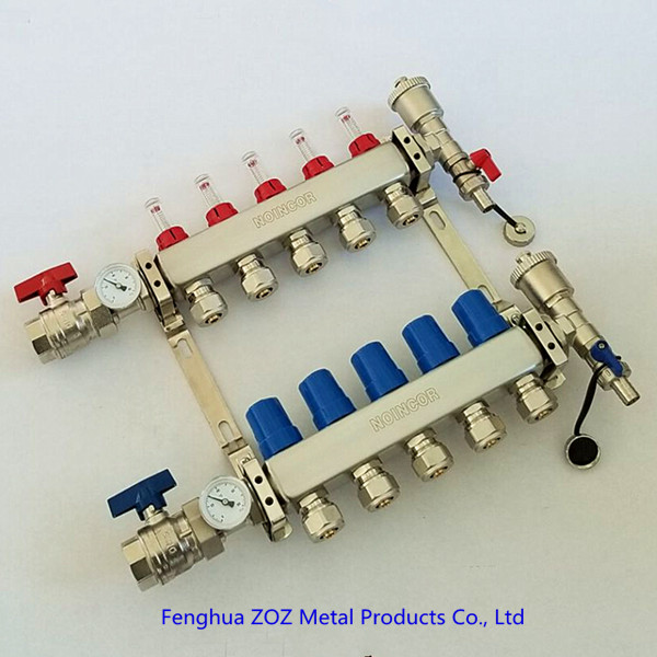 Stainless Steel Radiant Floor Heating Manifold with 1/2" PEX compression fittings
