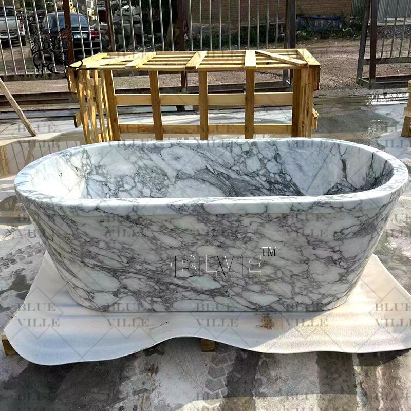 White Arabescato Marble Bathtub Natural Stone Bathtubs Bathroom Tub Freestanding