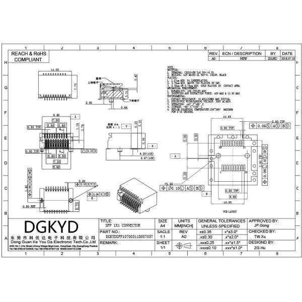 Thickness 0.25mm SMT RJ45 SFP Connector High Temperature Resistant