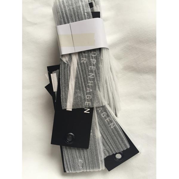 Both Side Silver Logo Art Paper Clothing Hang Tags With Black Waxed Cord