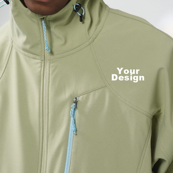Men Hooded Soft Shell Hiking Jacket, Windproof Water Repellent Fleece Lined Outdoor Coat, OEM Custom Logo & Private Label