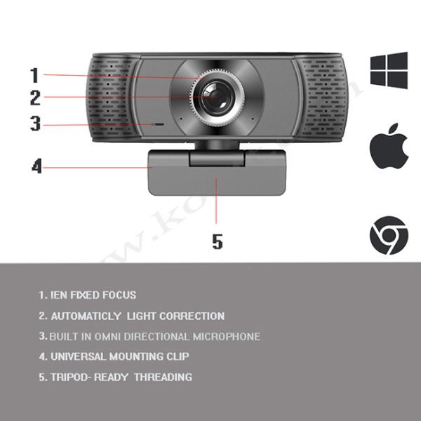 120 Degree Wide Angle Web Camera , 1080P 60FPS Streaming Camera