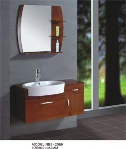China Light brown flush solid oak bathroom wall cabinet , single sink bathroom vanity cabinets on sale