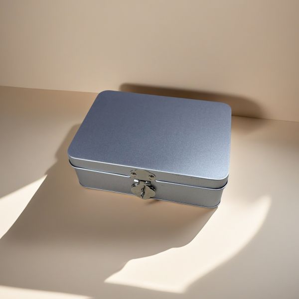 Stationery Rectangular Silver Tin Box Hinged Lid Metal Pencil Box With Embossing Iron Craft