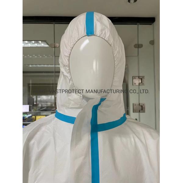 CE En14126 Type 4 5 6 Heat Sealed Tape Seam Disposable Microporous Coverall Isolation Gown