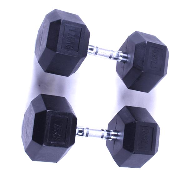 2.5kg to 40kg hex black rubber coated cast iron fixed dumbbell for wholesales