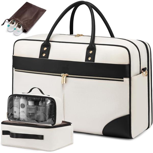 Large Beige Carry On Overnight Duffle Airplane Approved Travel Bag with Laptop Compartment