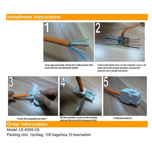 Cat6 UTP Keystone Jack RJ45 Toolless 180° FLUKE Testing Modular Ethernet Jack