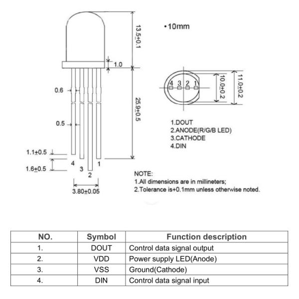 5V 10mm Addressable LED Diode R G B Full Color Diffused Lens 3-In-1 WS2812B Round Head Point Control LED Diode