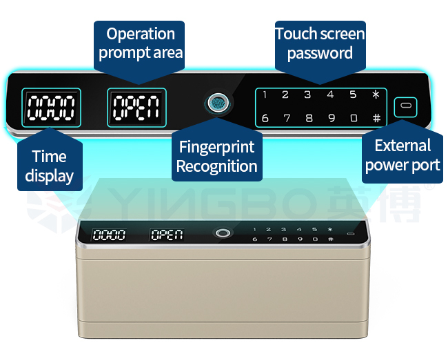 Fireproof Protection Built-In Jewelry Safe Box Touchscreen Password Smart Control Panel
