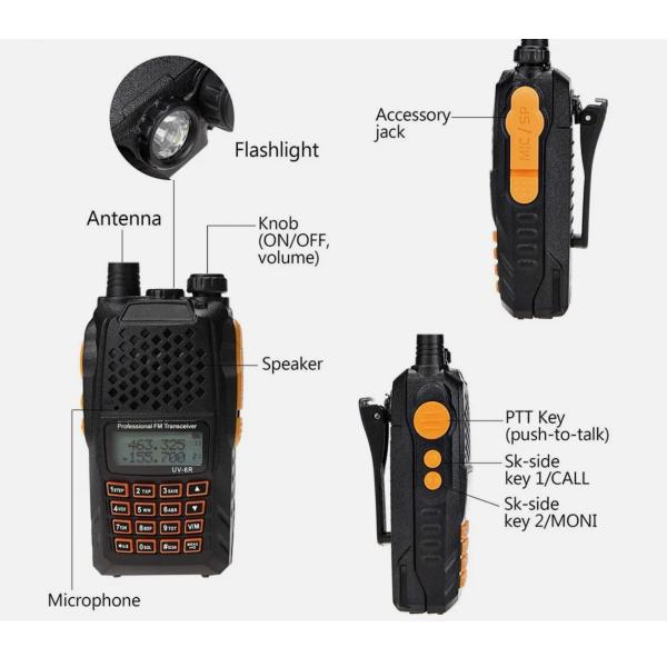 UV-6R IPX4 Water Resistant Walkie Talkie with 1500mAh Battery and 16 Channels Portable Two Way Radio