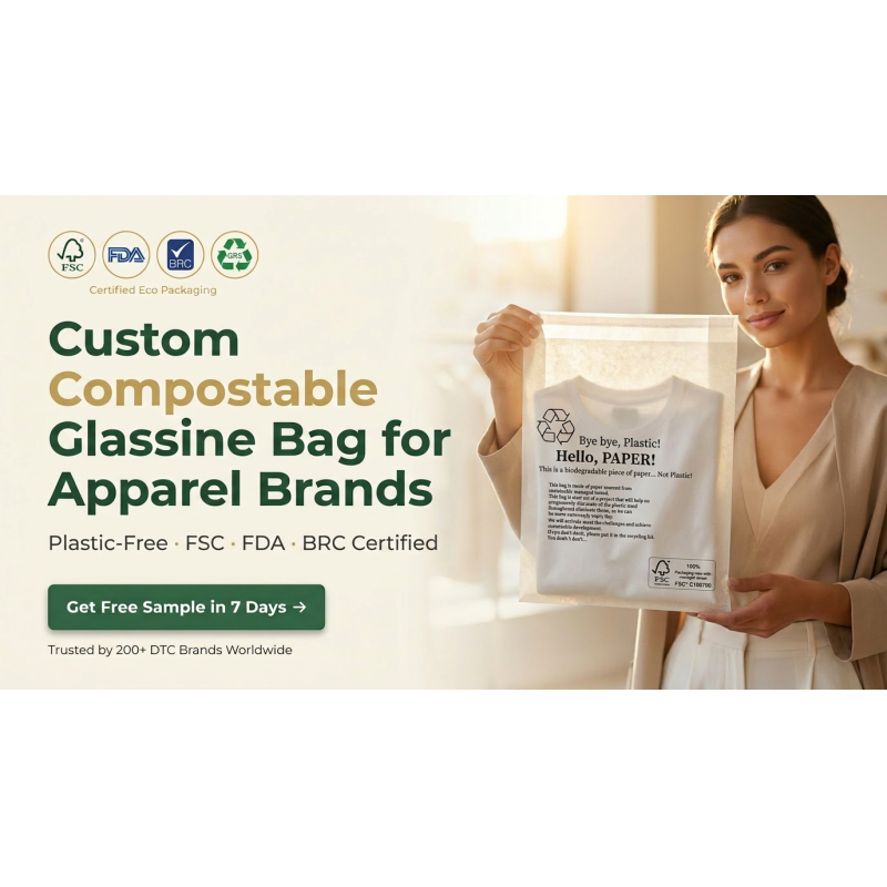 Circular Recyclable Glassine Bag Plastic Free Luxury Apparel Packaging Eco Friendly Clothing Pouch Garment for Certified Grease