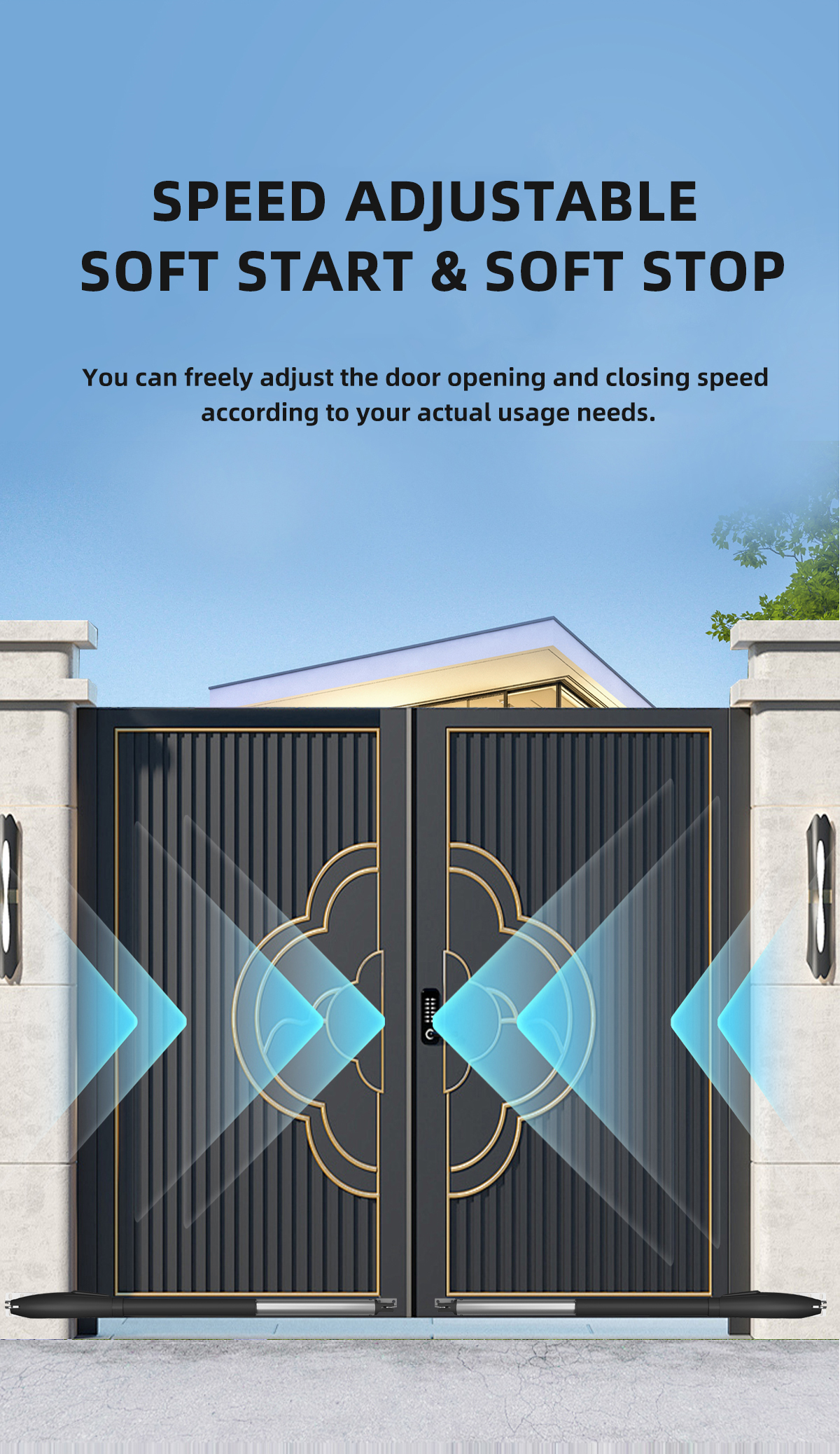 Electric Remote Control Straight Arm Door Gate Opener 60W IP65 Modern Design