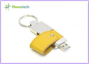 Buy cheap Customizable Yellow Leather USB Flash Disk  4GB / 8GB with Key Ring product
