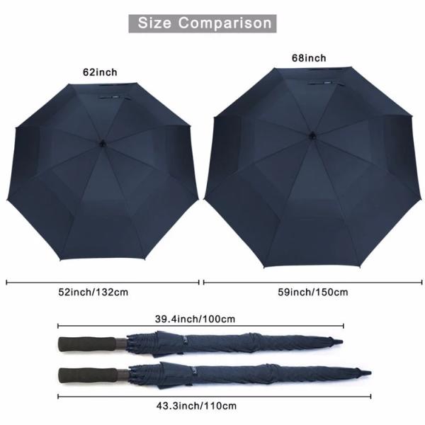 62 Inch 68 Extra Large Oversize Double Vented Umbrella , Windproof Golf Umbrellas