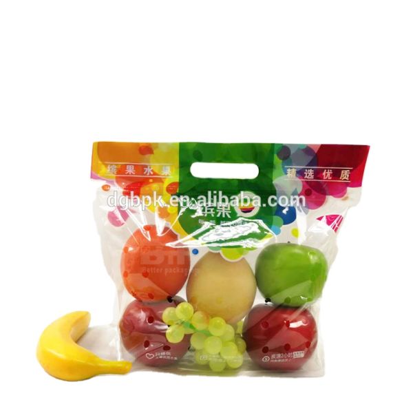 Custom Logo Transparent Cherry Grape Fruit Stand up Pouch with Zipper and Handle Recyclable Plastic Packaging Bags